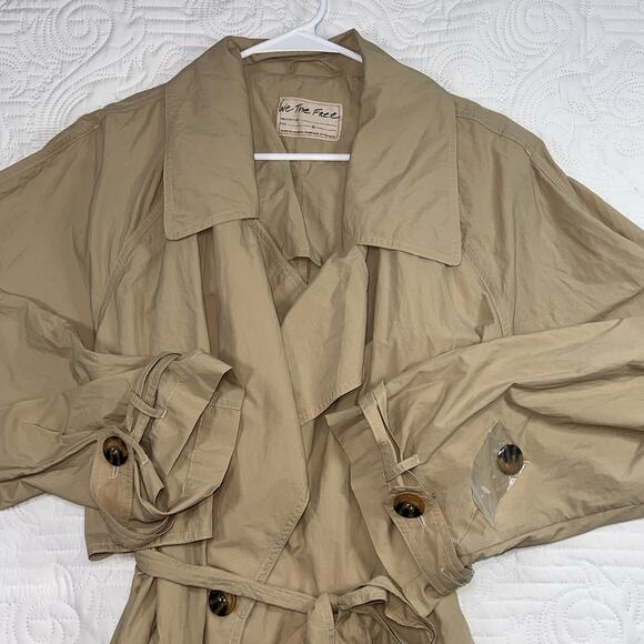 We The Free People Eastwick Trench Coat Women's Size L Beige Nylon Light NWOT - Picture 5 of 16